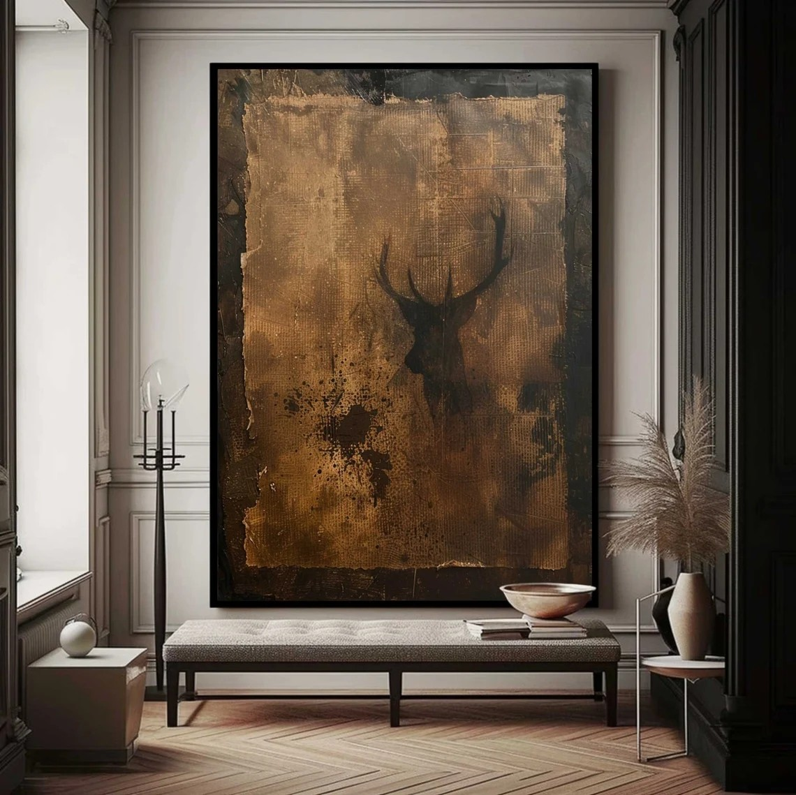 Brown Textured WABI SABI Art with Stag Modern Minimalist Wall Decor #MM216