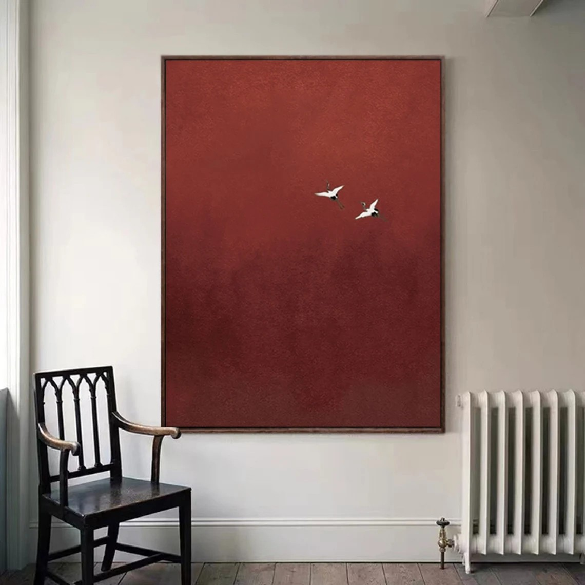 Serene Red Abstract with Birds Symbolic Minimalist Art #MM241