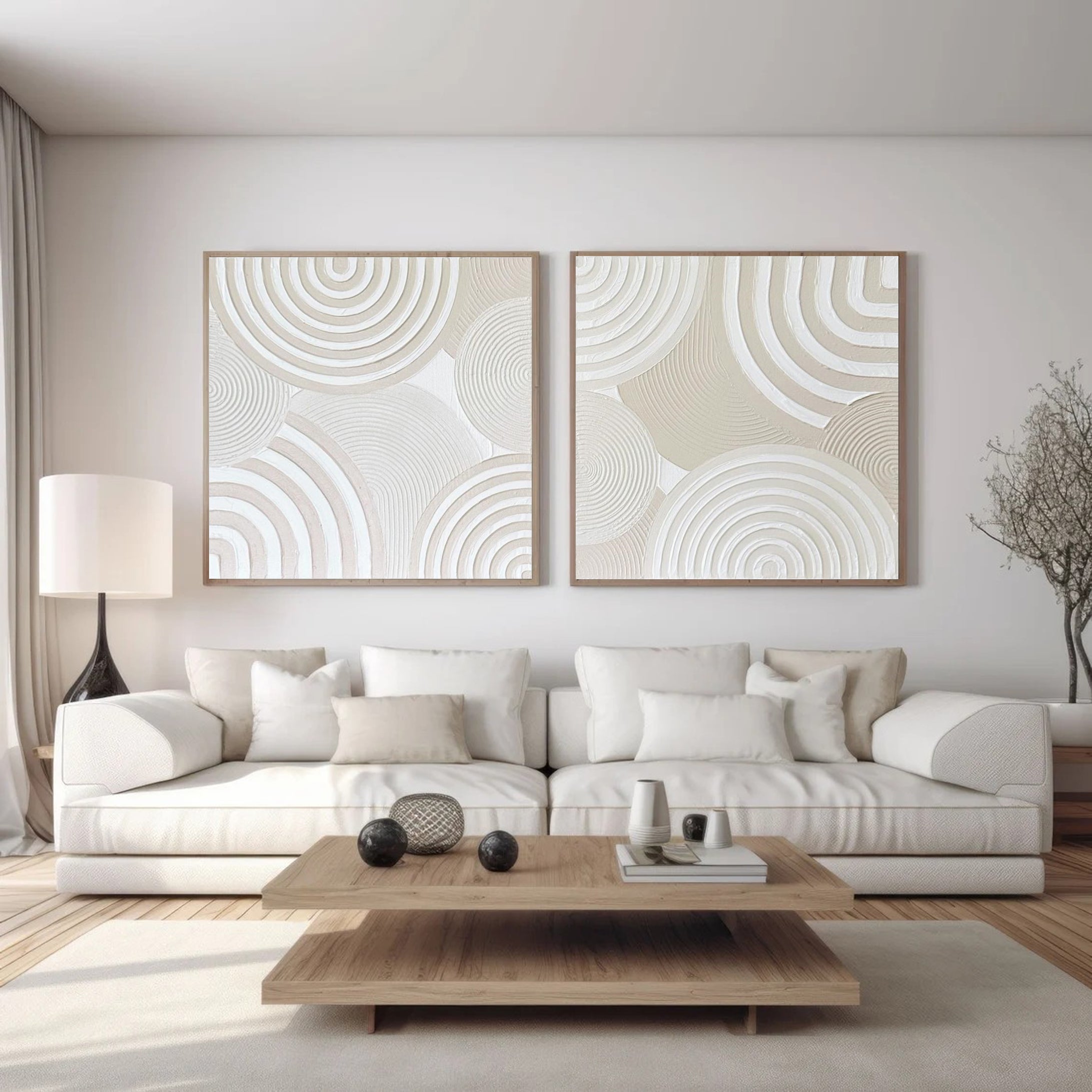 Luxurious Beige Spiral Abstract Art Dual Canvas Set #MMS009