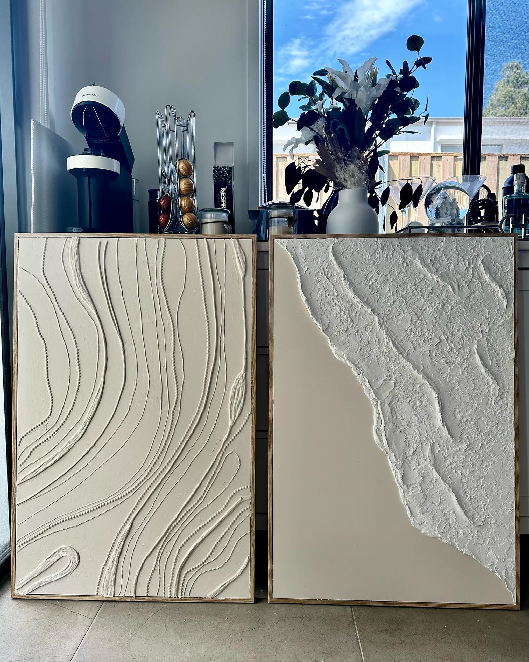 Neutral Abstract Wall Art Textured and Smooth Canvas Set #MMS050