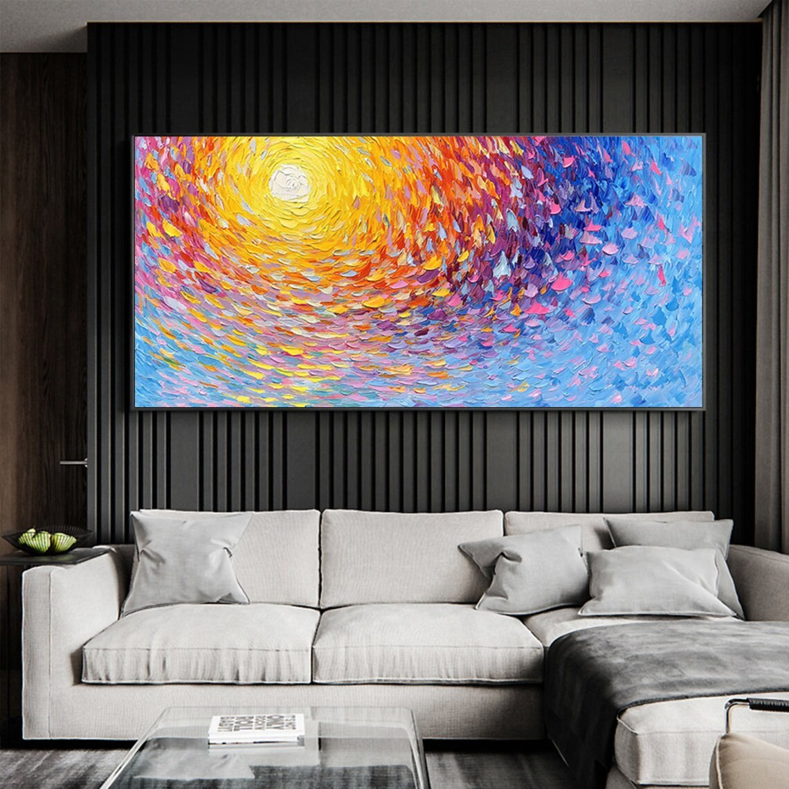 Impasto Sunrise Abstract Painting, Textured Color Burst, Modern Palette Knife Art#MM390