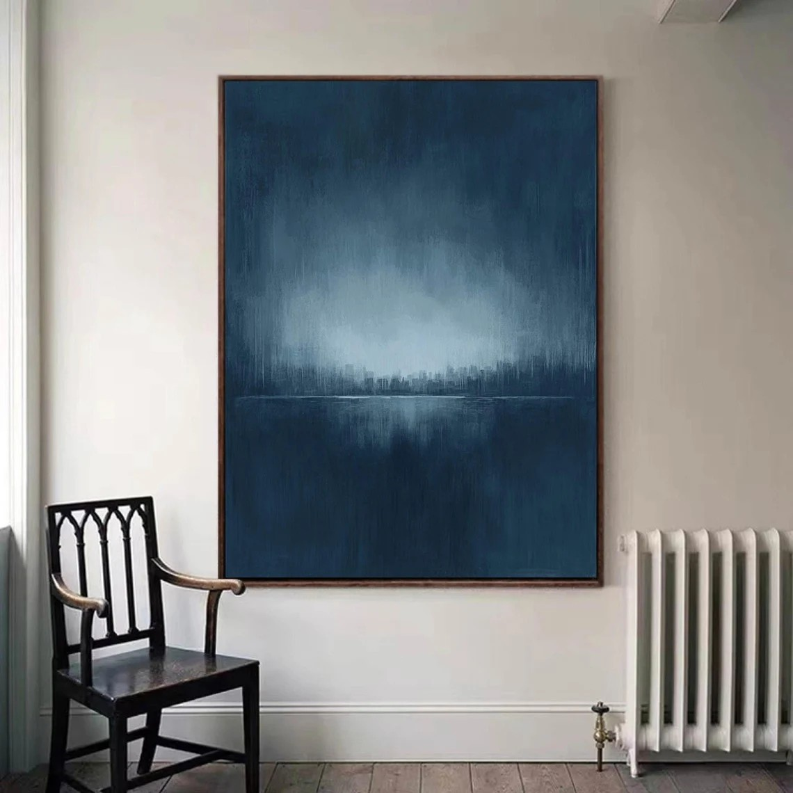 Misty Blue Landscape at Dawn Abstract Atmospheric Painting #MM249