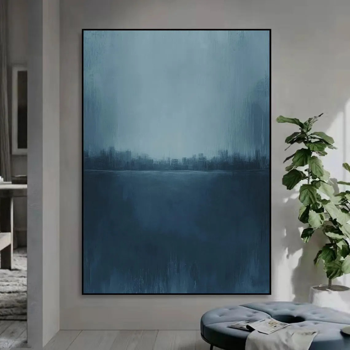 Misty Blue Tonalist Landscape Abstract Atmospheric Painting #MM236