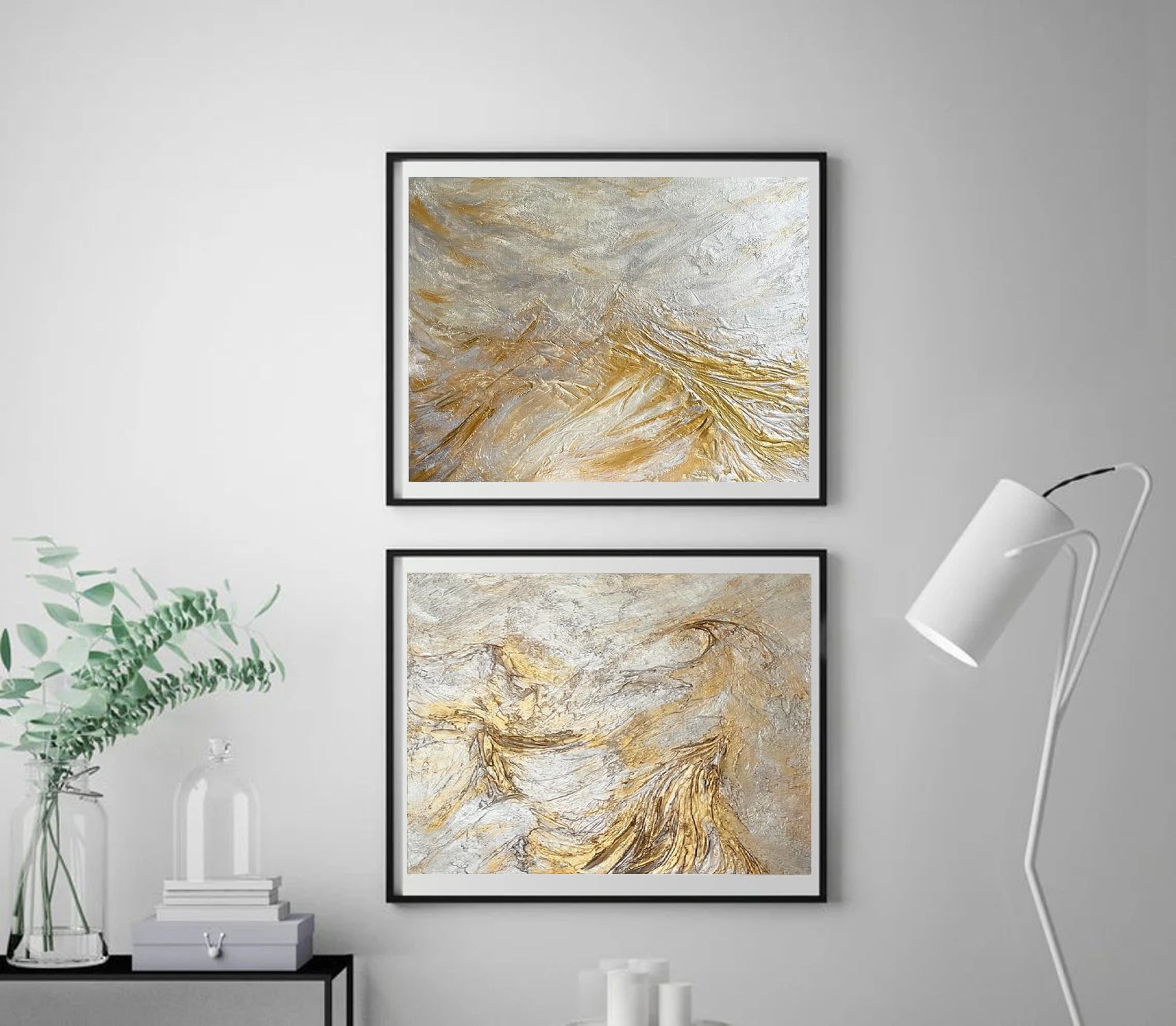 Gold and Gray Abstract Art Set Enhance Your Living Room Decor #ABS001