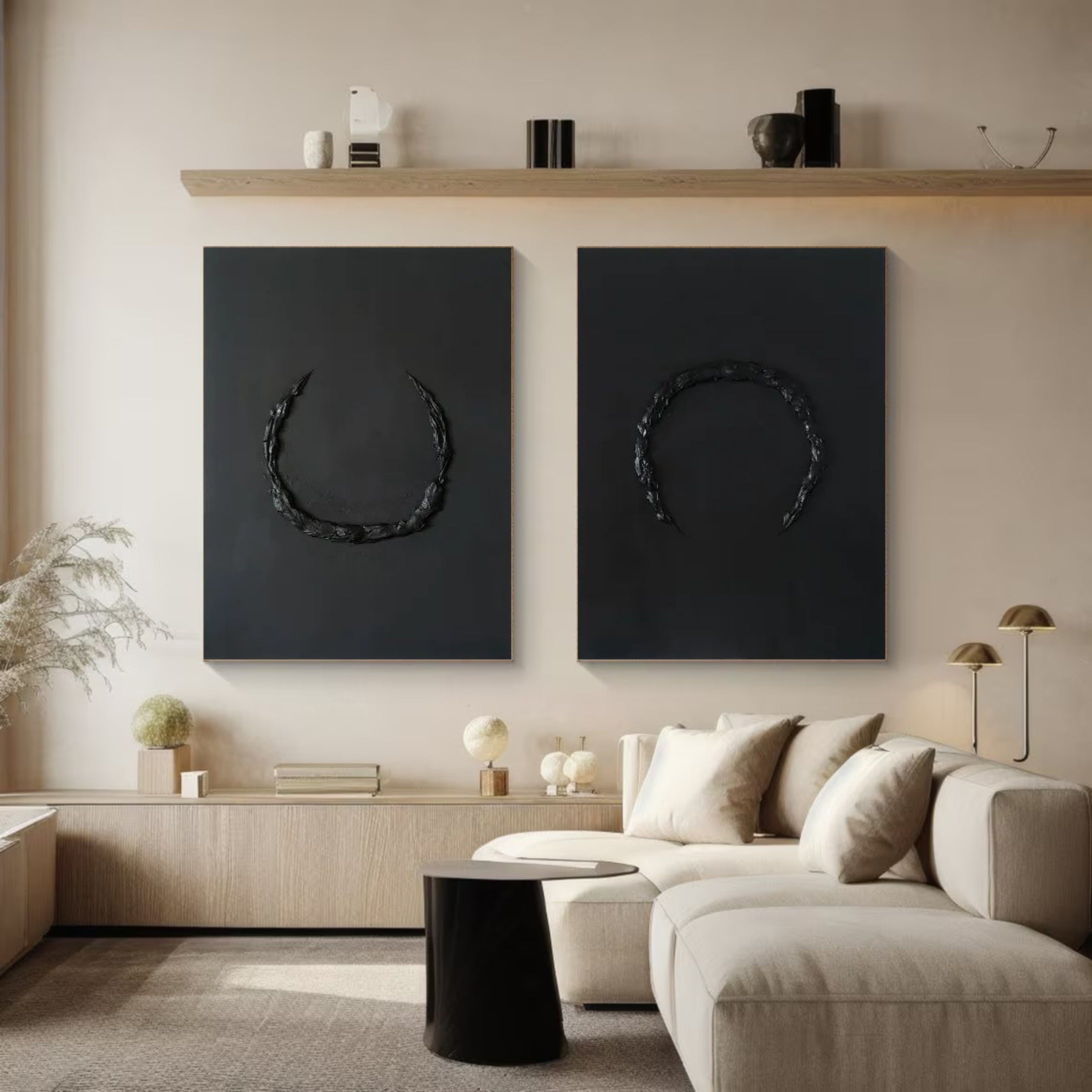 Modern Minimalist Black Abstract Art Set Of 2 #MMS027