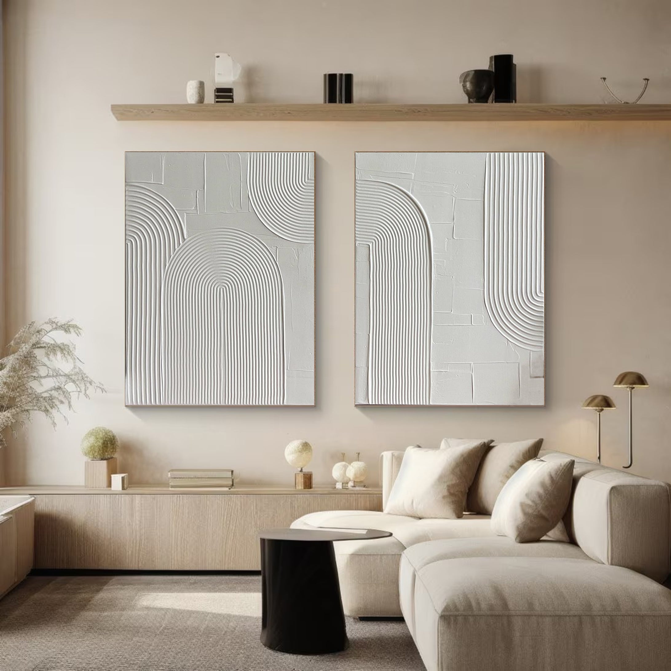 White Textured Geometric Canvas Art For House #MMS040