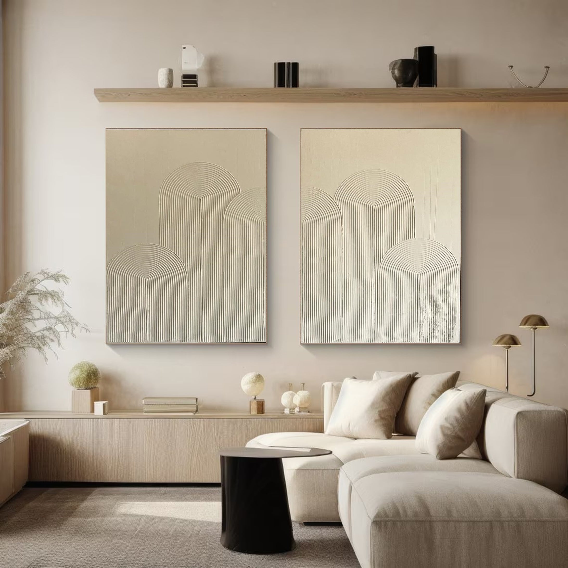 Modern Minimalist Beige Line Geometric Art Set Of 2 #MMS006