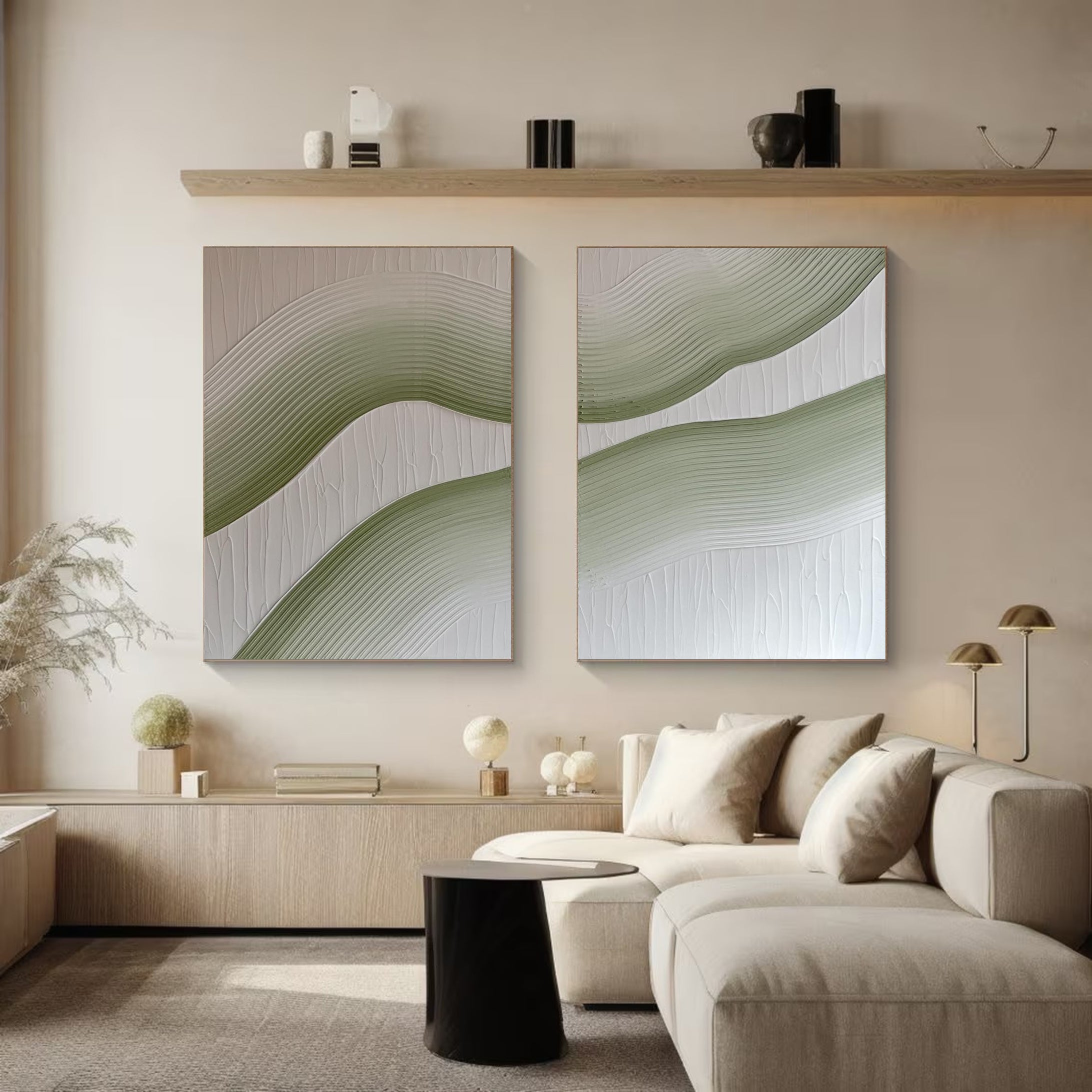 Minimalist Green and White Canvas Art For Modern Interiors #MMS032