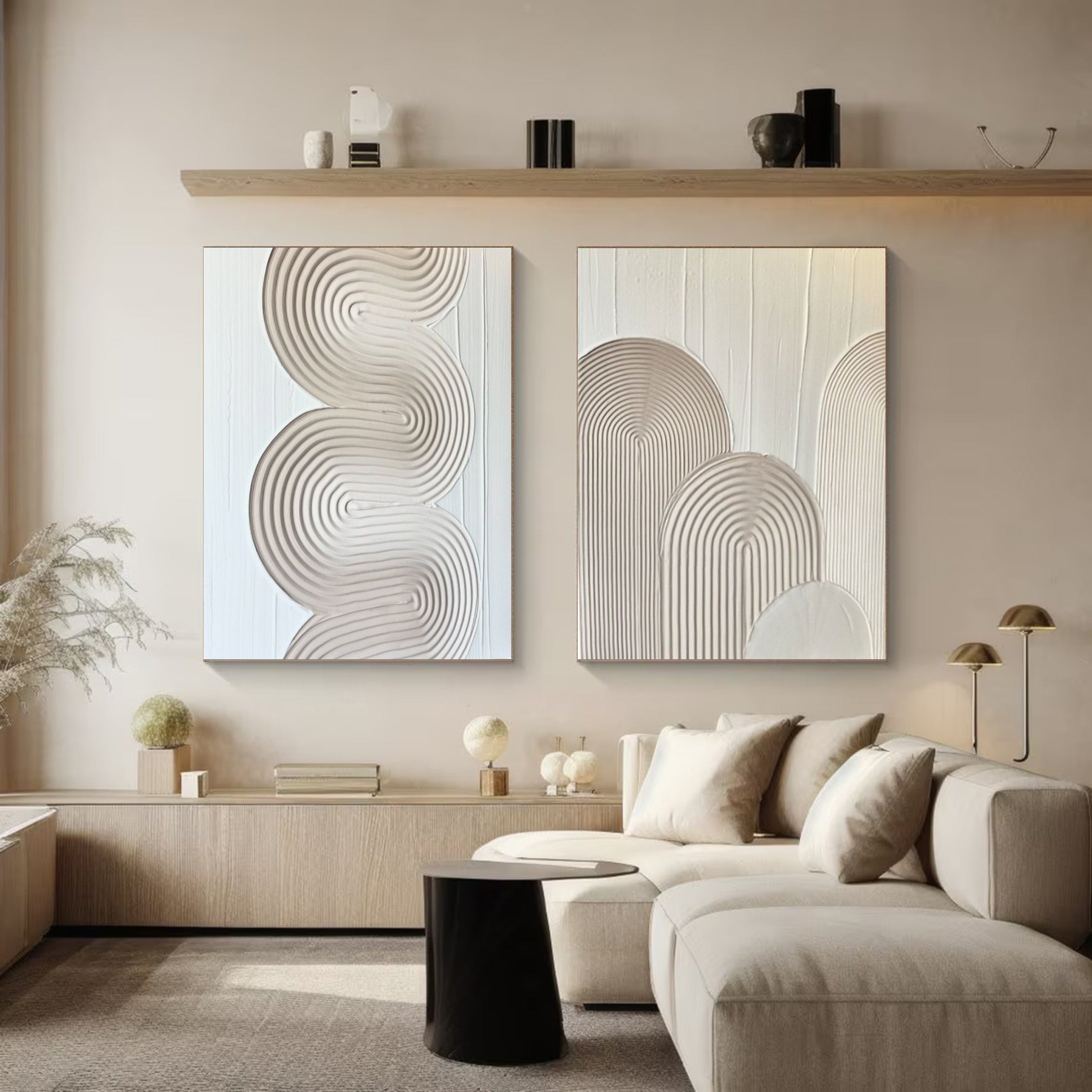 Minimalist Textured Wall Art Neutral Tones Geometric Canvas Set #MMS024