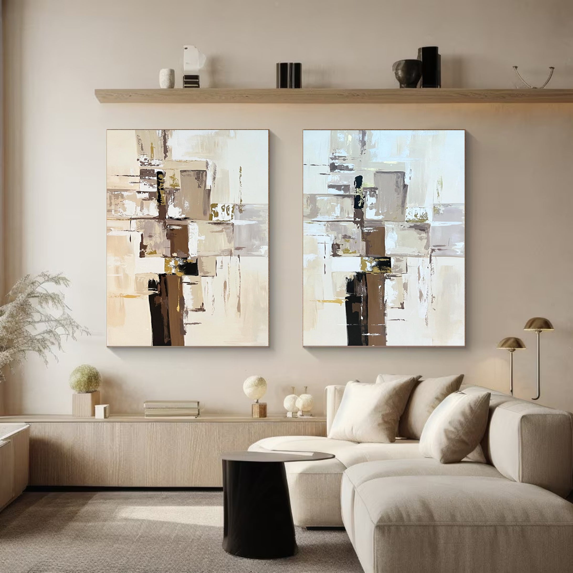 Neutral Tones Abstract Wall Art For Living Room #MMS042