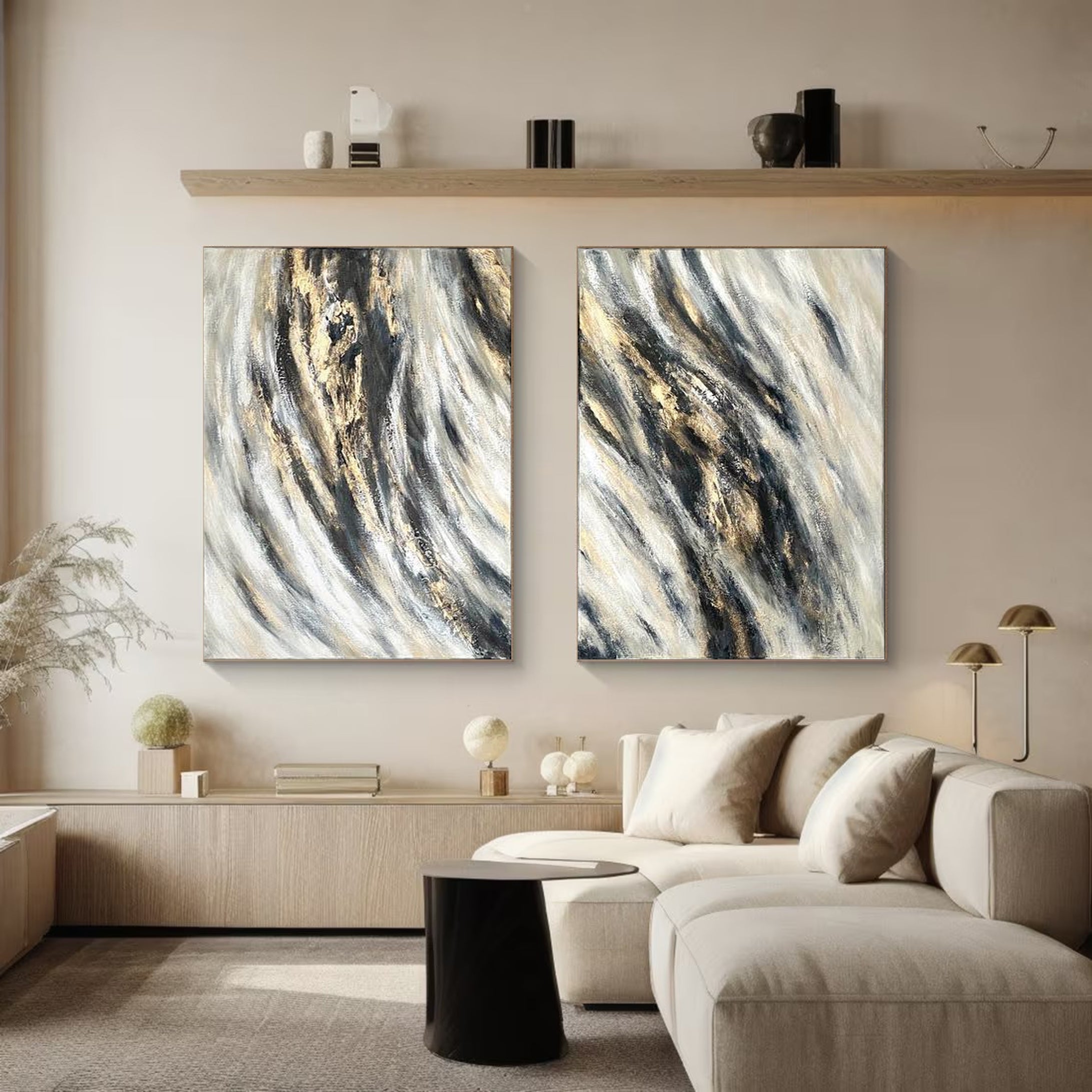 Modern Wall Art Set in Black and Grey Set Of 2 #ABS002