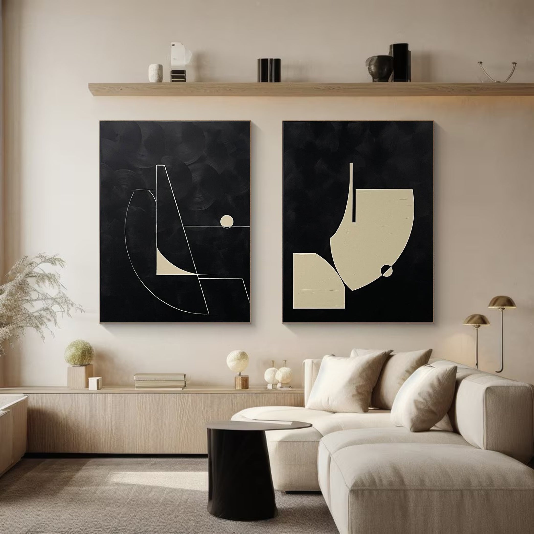 Monochrome Geometry Minimalist Canvas Set Of 2 #MMS026