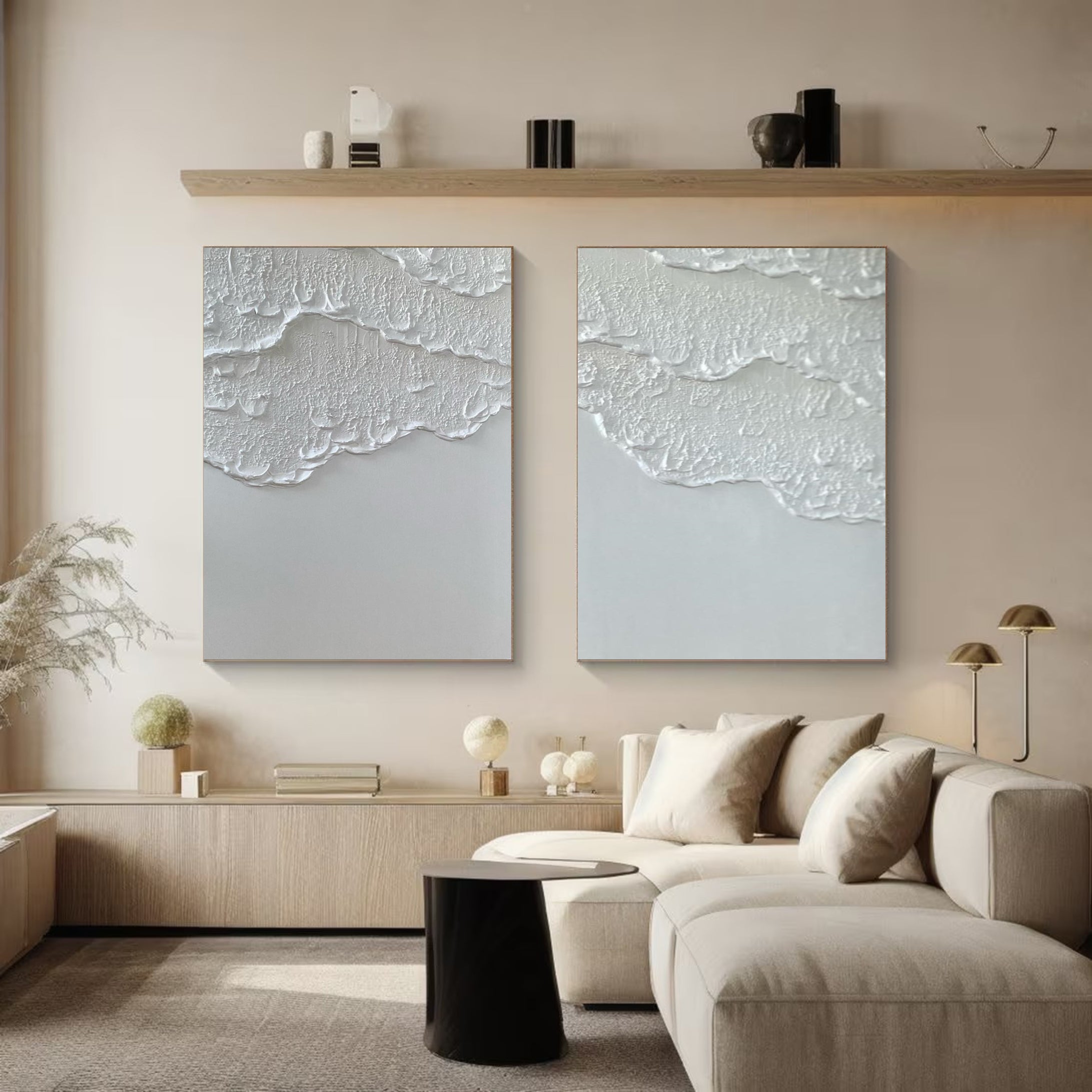 Modern Textured Abstract Art White Ocean Wave Canvas #MMS021