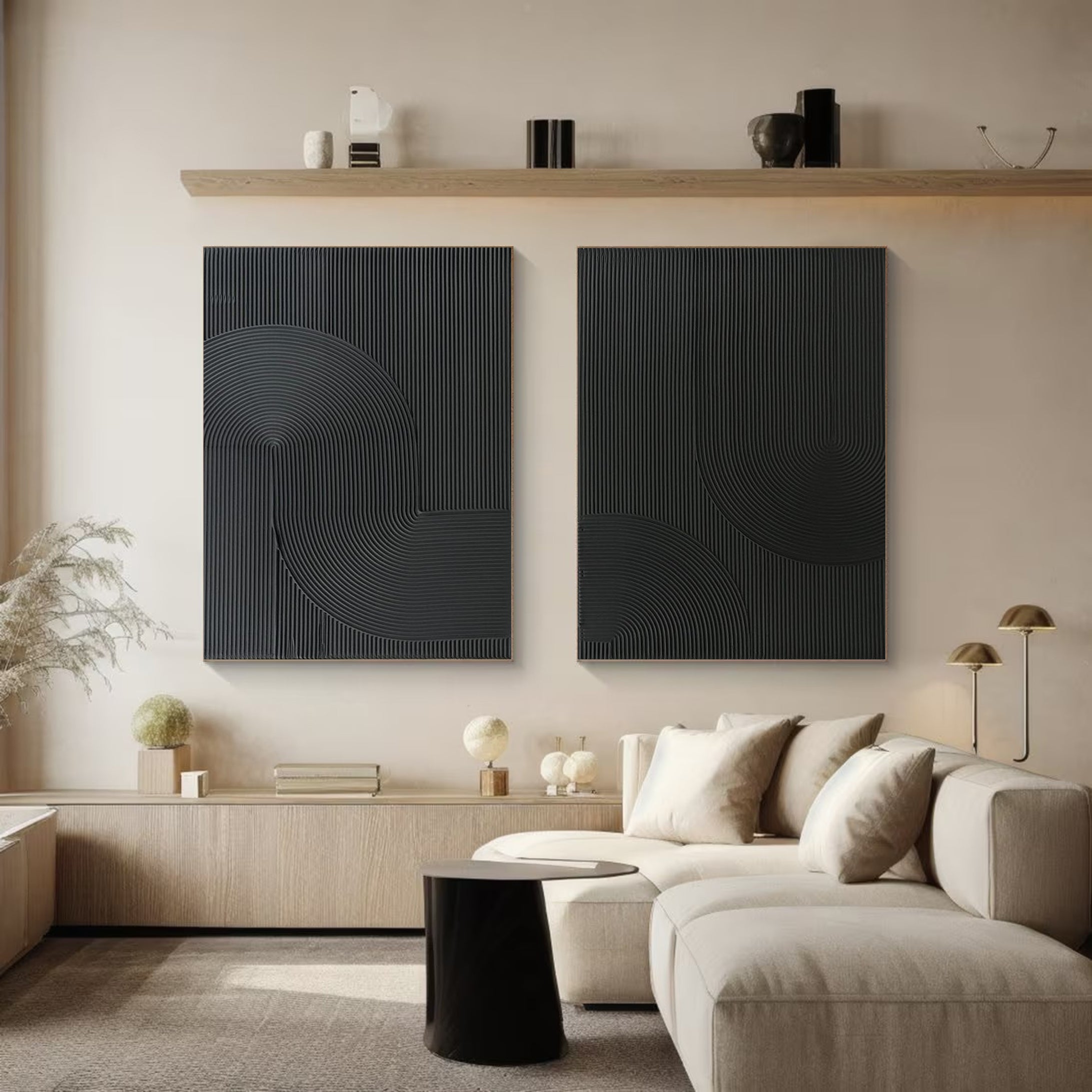 Modern Abstract Black Circular Textured Wall Art Set #MMS046