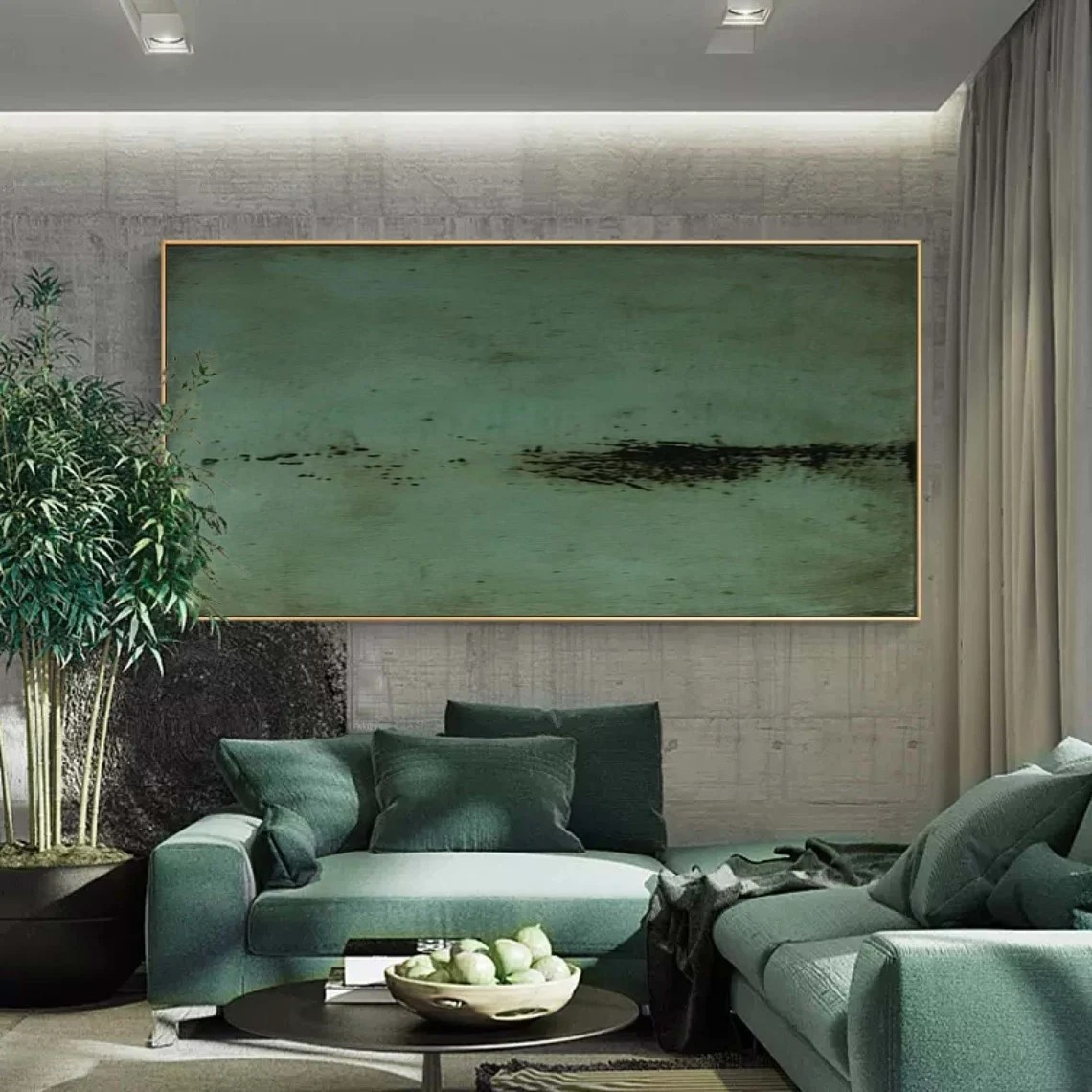 Textured Green Abstract Subtle Minimalist Wall Art #MM218