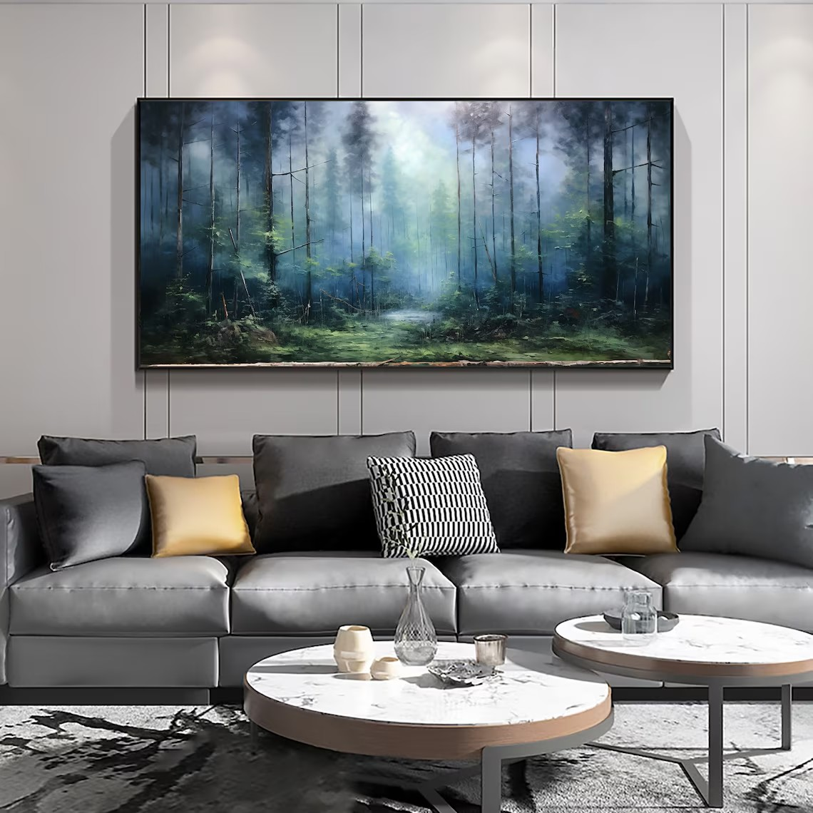 Misty Forest Landscape Oil Painting, Atmospheric Woodland Art, Nature Inspired Decor#MM389