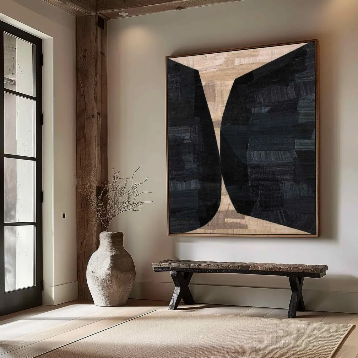 Bold Black & Beige Abstract Textured Modern Wall Decor #MM239