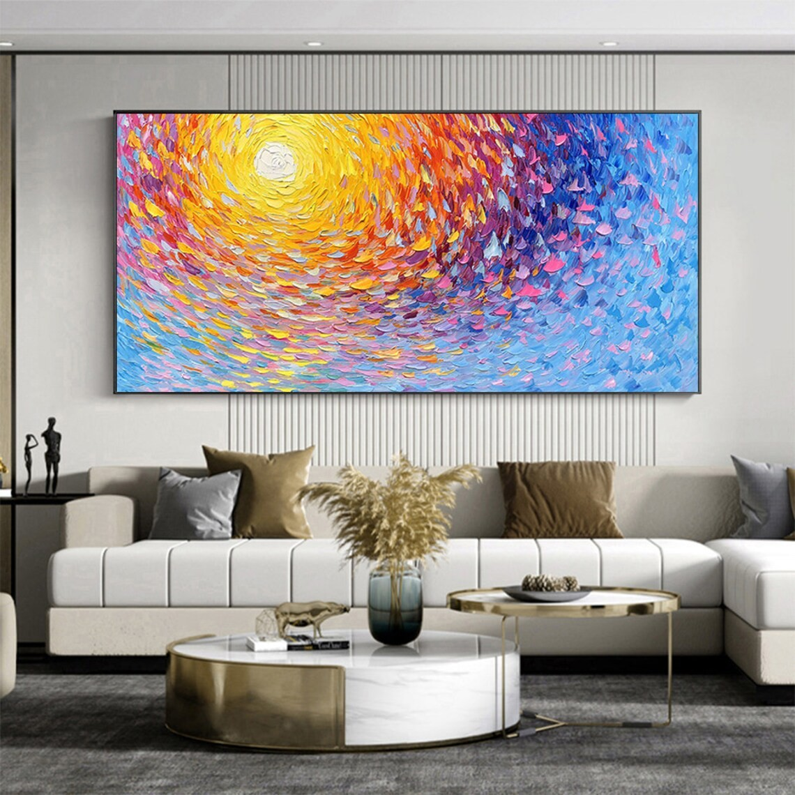 Impasto Sunrise Abstract Painting, Textured Color Burst, Modern Palette Knife Art#MM390