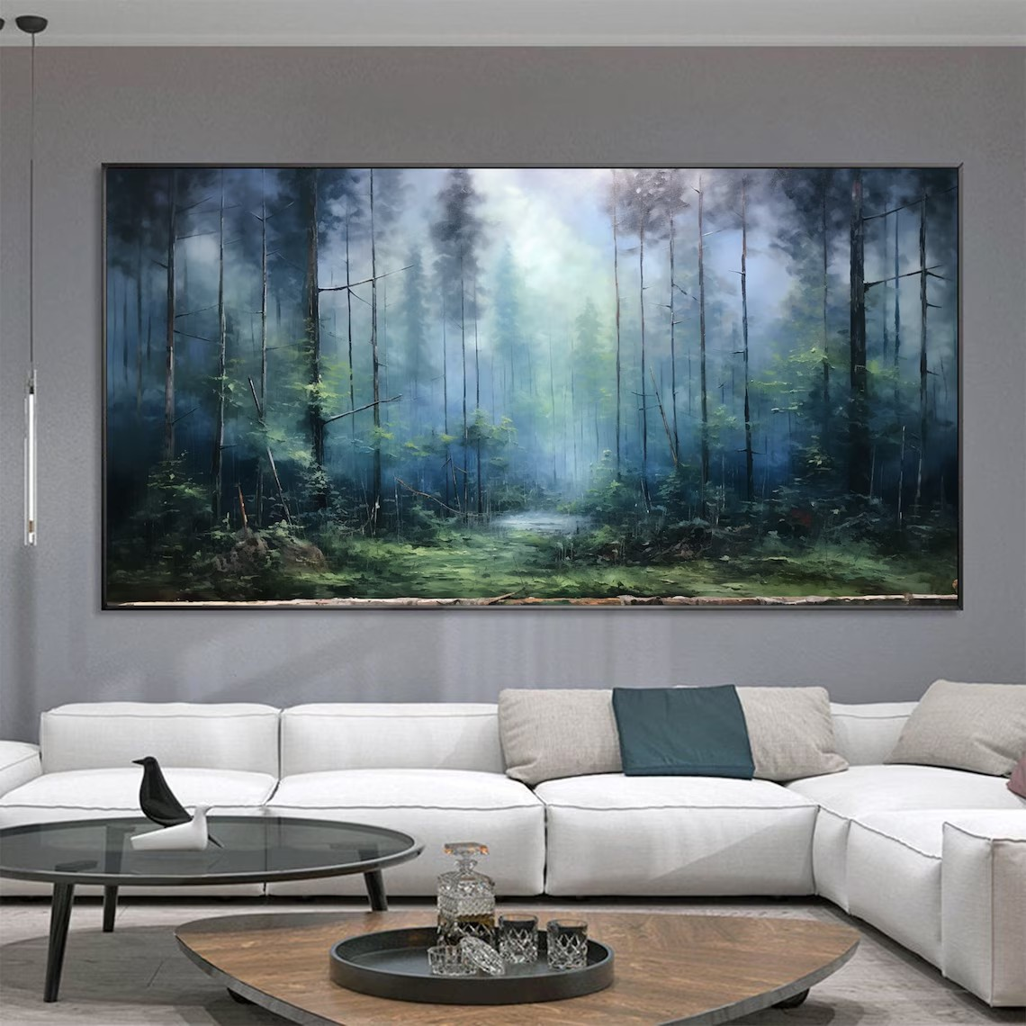 Misty Forest Landscape Oil Painting, Atmospheric Woodland Art