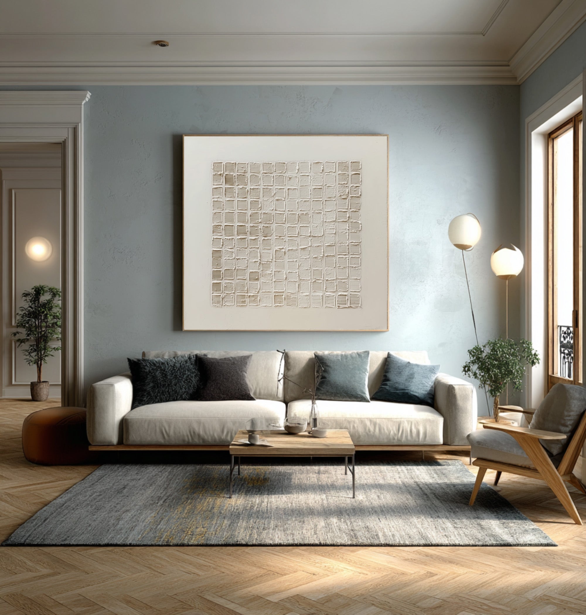 Minimalist Relief Painting - Abstract Grid Decor #AG 058