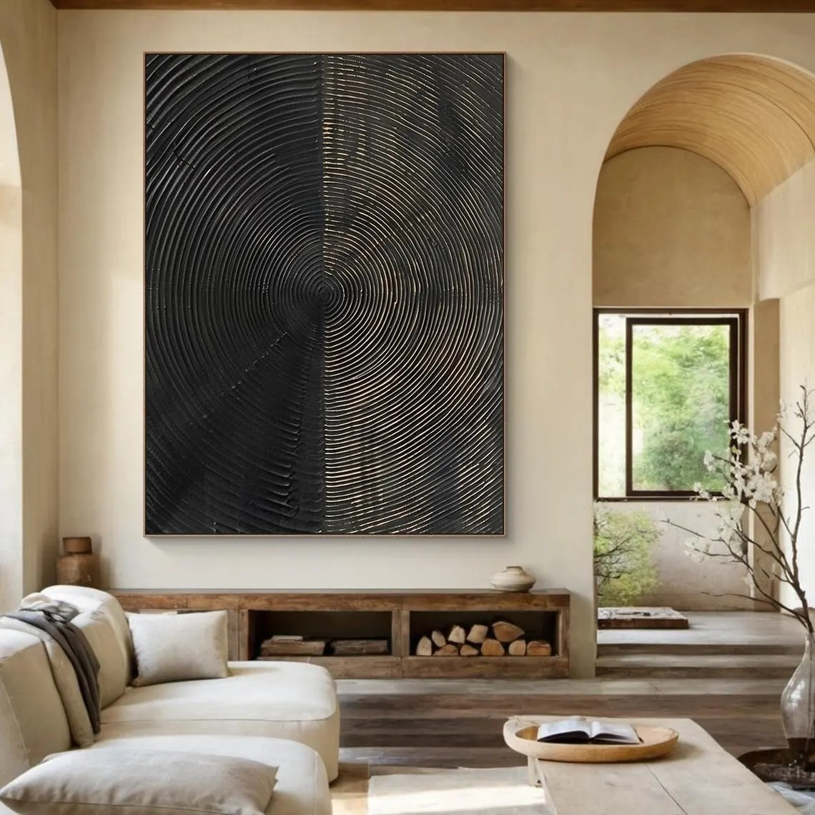 Large Modern Circular Black & Gold Abstract Wall Art #MM210