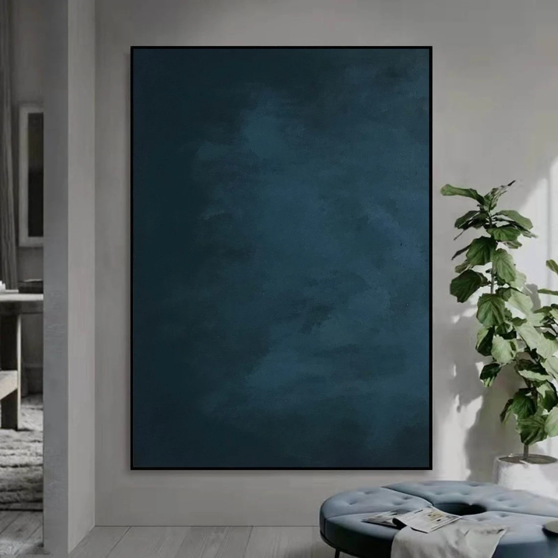 Tranquil Deep Blue Canvas Art Modern Abstract Wall Decor #AB075