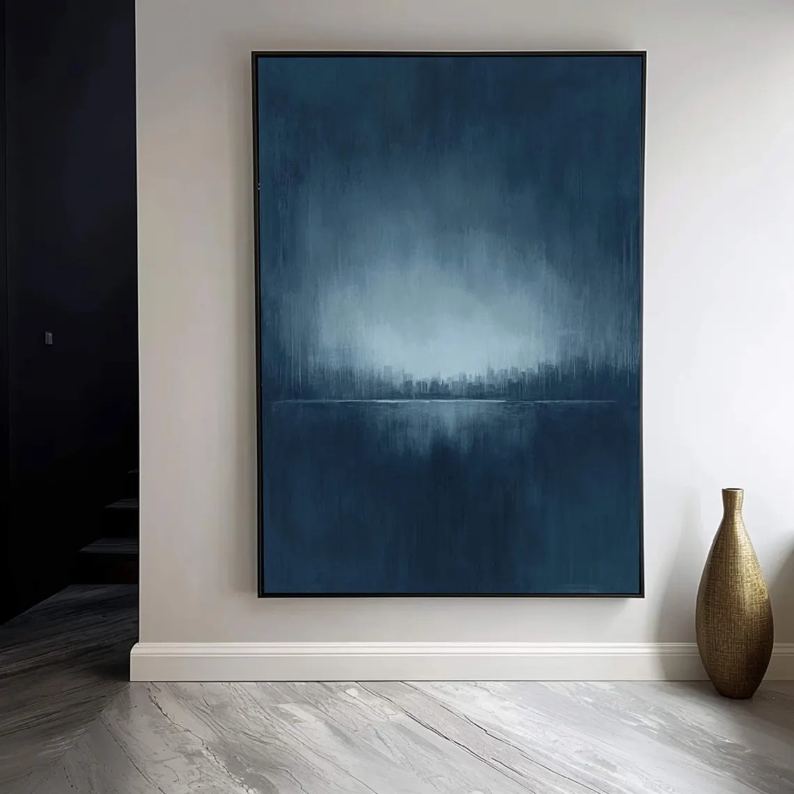 Misty Blue Landscape at Dawn Abstract Atmospheric Painting #MM249