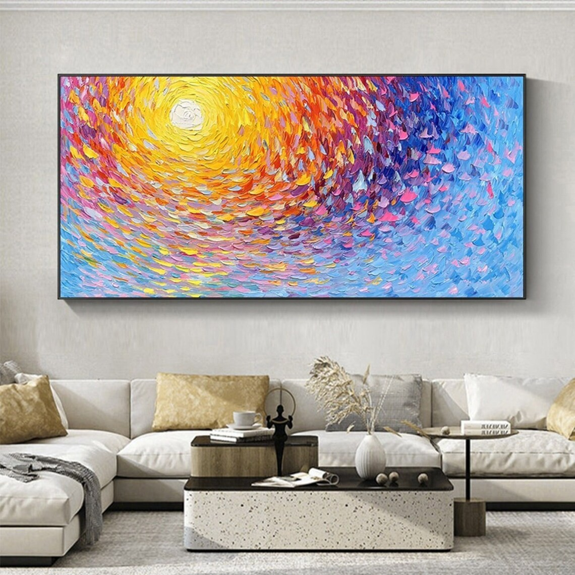 Impasto Sunrise Abstract Painting, Textured Color Burst, Modern Palette Knife Art#MM390