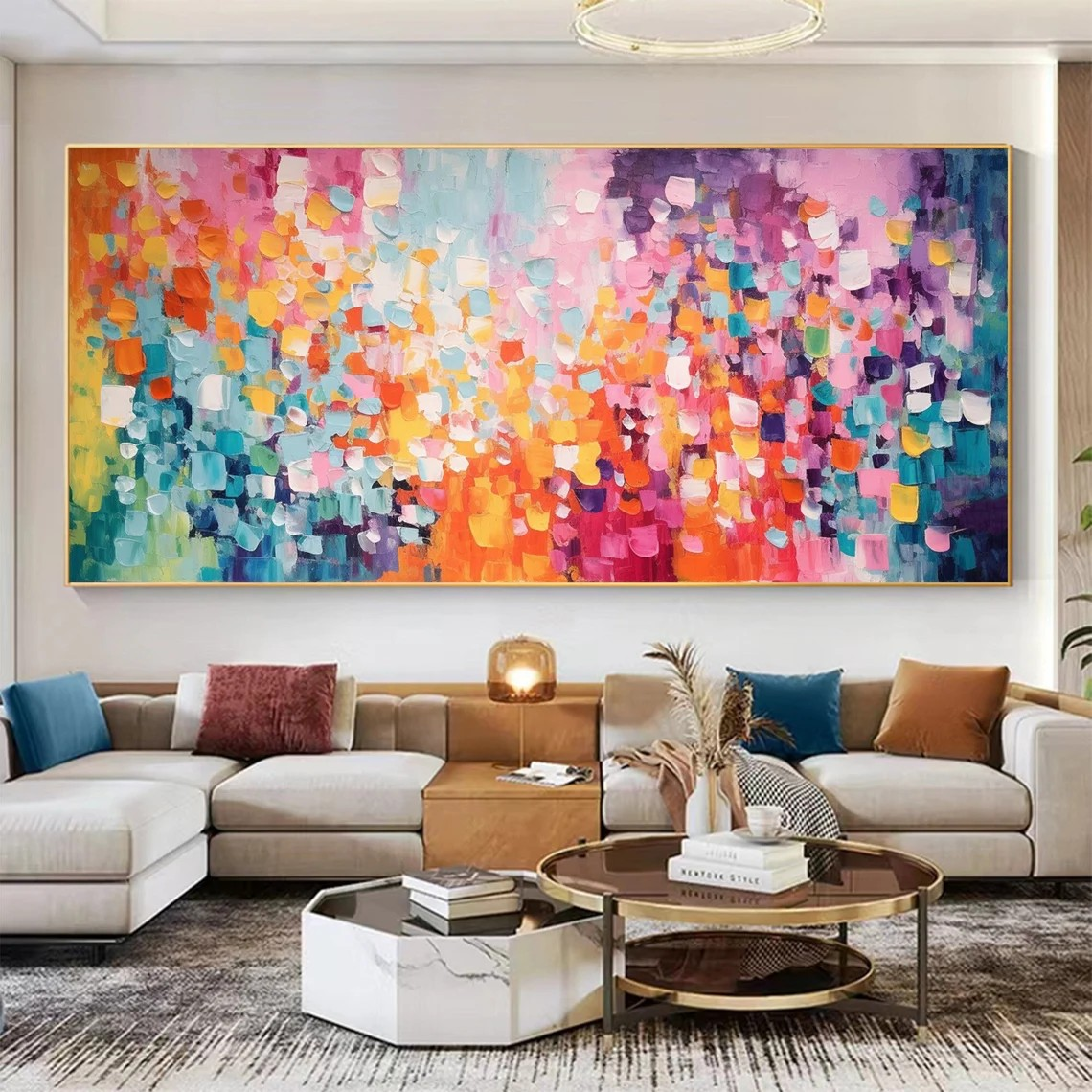 Abstract Expressionist Palette Knife Painting, Vibrant Color Blocks