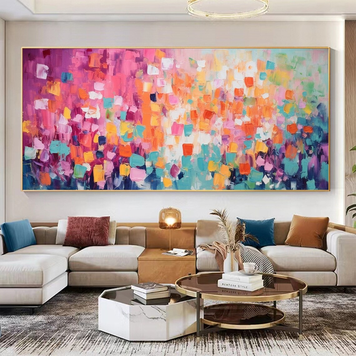 Vibrant Abstract Palette Knife Painting, Colorful Modern Art