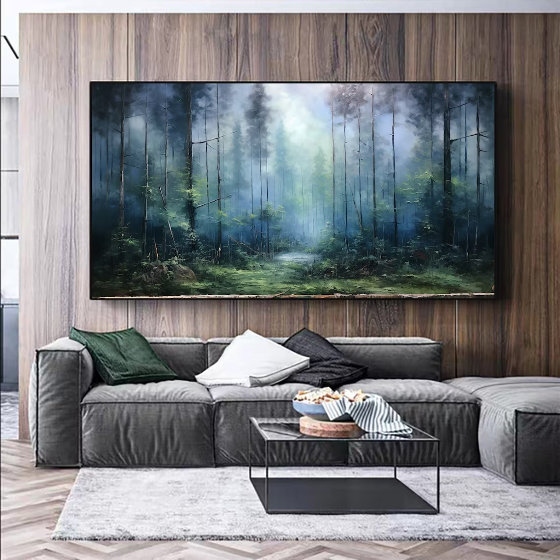 Misty Forest Landscape Oil Painting, Atmospheric Woodland Art, Nature Inspired Decor#MM389