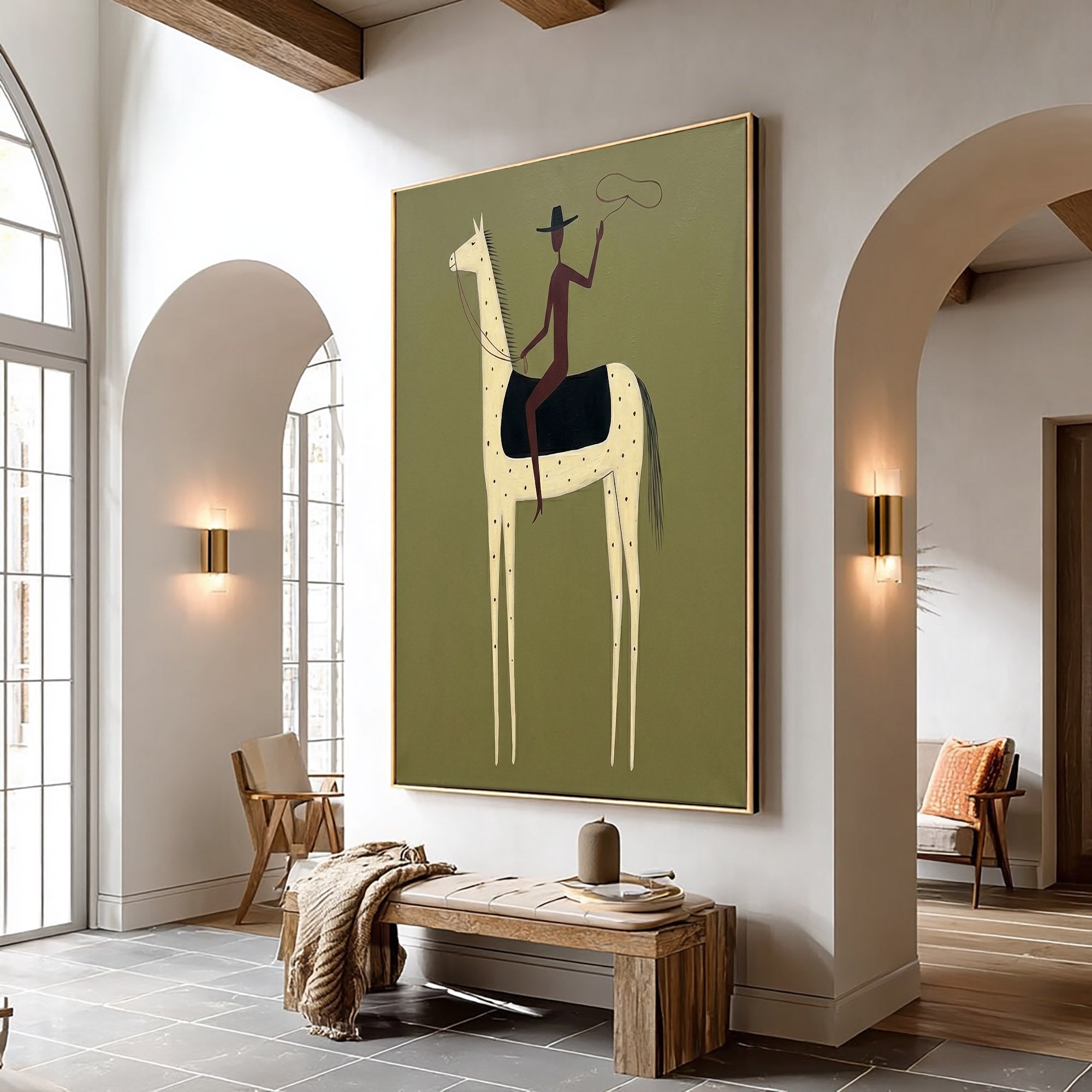 Large Lone Cowboy Wall Art Contemporary Horse Painting Western Artwork