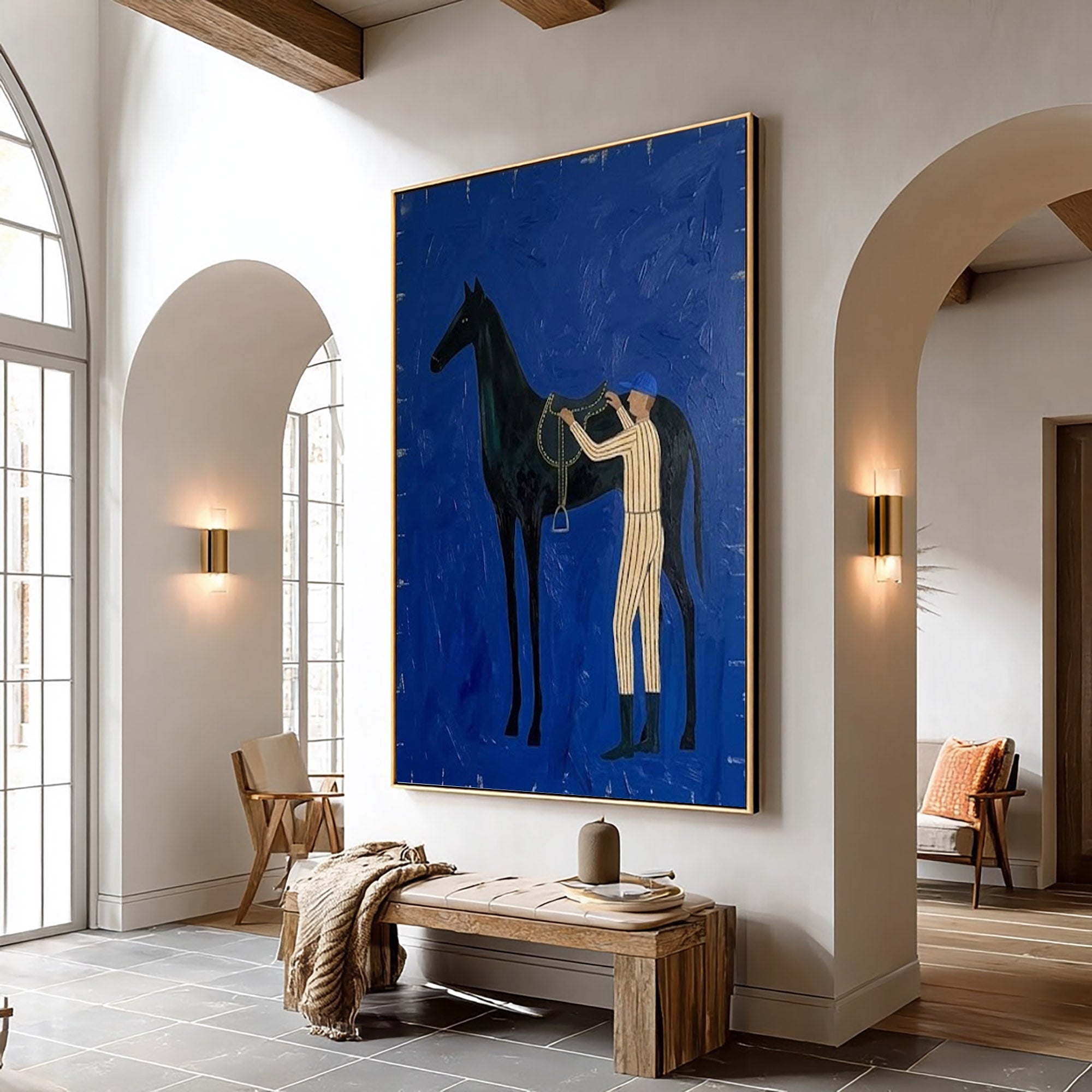 Large Contemporary Cowboy Horse Oil Painting Luxury Wall Art