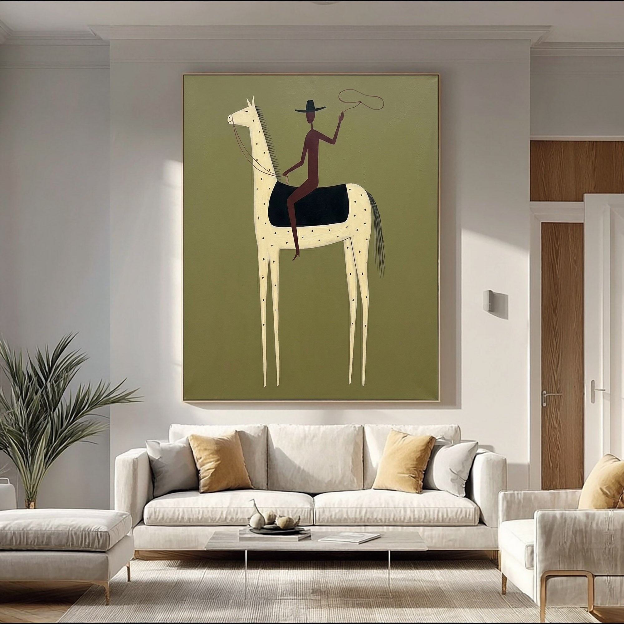 Large Lone Cowboy Wall Art Contemporary Horse Painting Western Artwork
