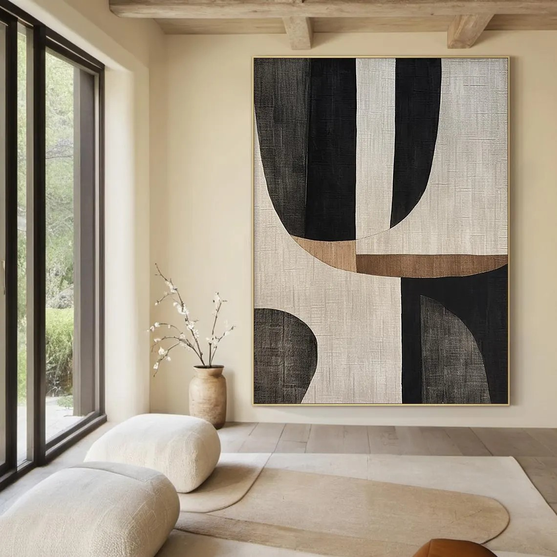 Black, White & Tan Geometric Abstract Modern Wall Art #MM225