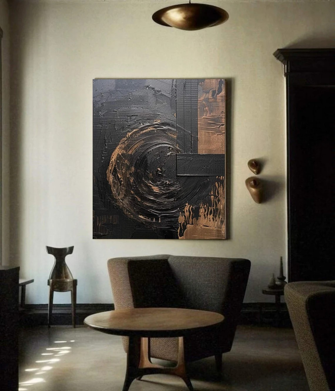 Black ＆ Brown Dynamic Brushstrokes Textured Abstract Wall Art #MM240