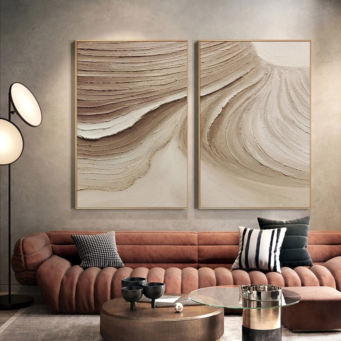 Large Textured Neutral Abstract Set of 2 #MM209