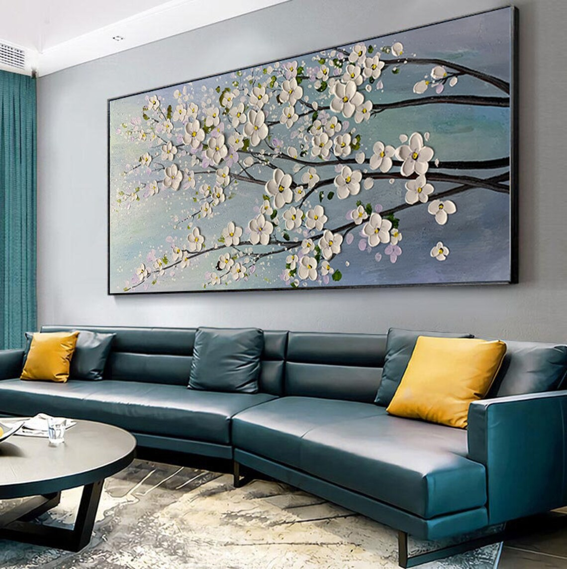 Textured White Blossom Tree Painting, Floral Modern Art, 3D Effect Canvas#MM391