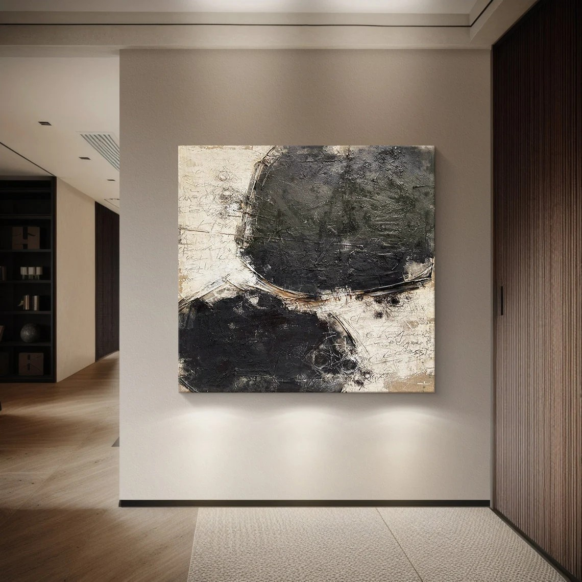 Large Modern Minimalist Impasto Black & White Abstract Textured Wall Art #MM208