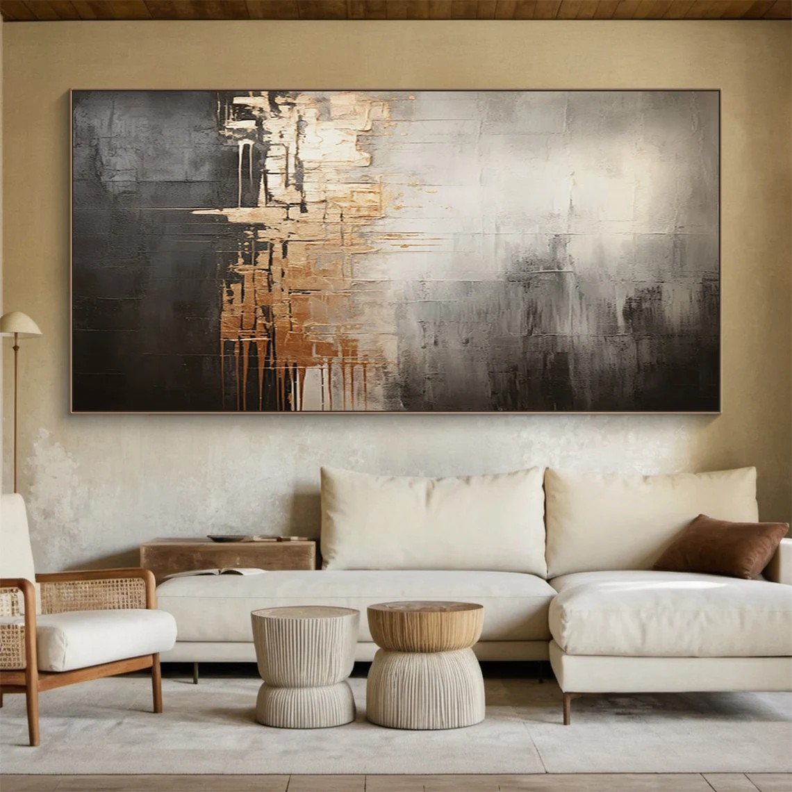 Industrial Abstract with Gold Accents Textured Modern Wall Art #MM232