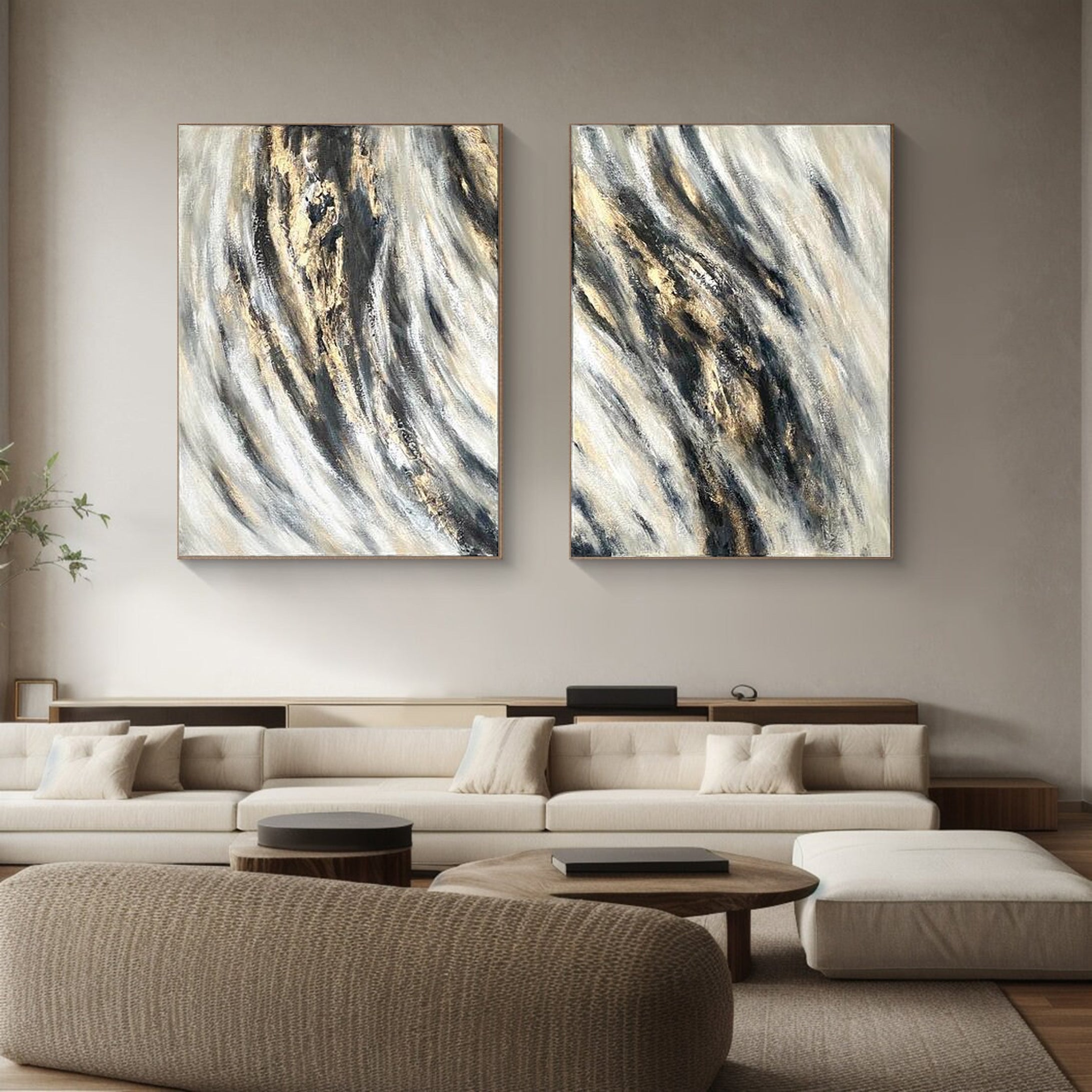 Modern Wall Art Set in Black and Grey Set Of 2 #ABS002