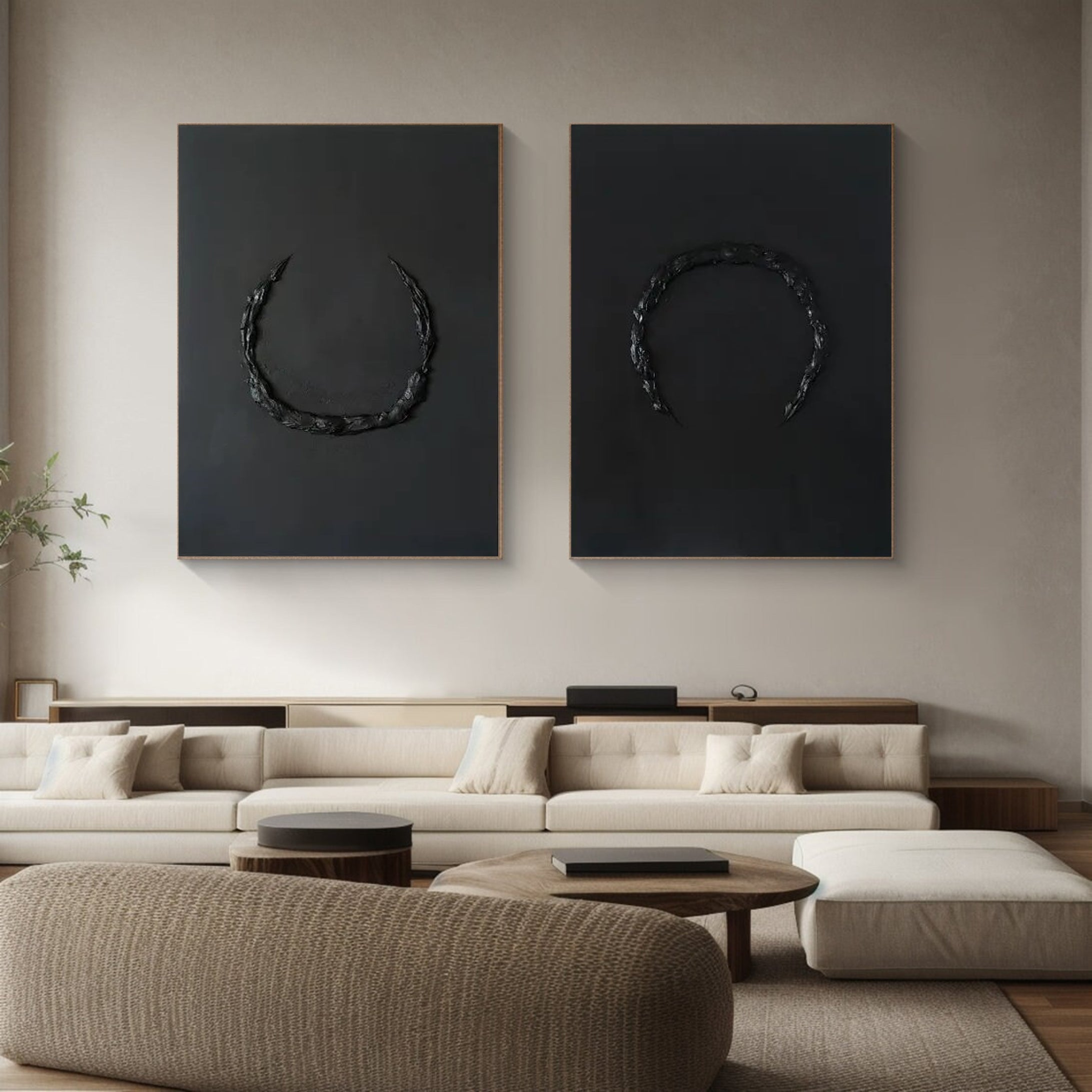 Modern Minimalist Black Abstract Art Set Of 2 #MMS027