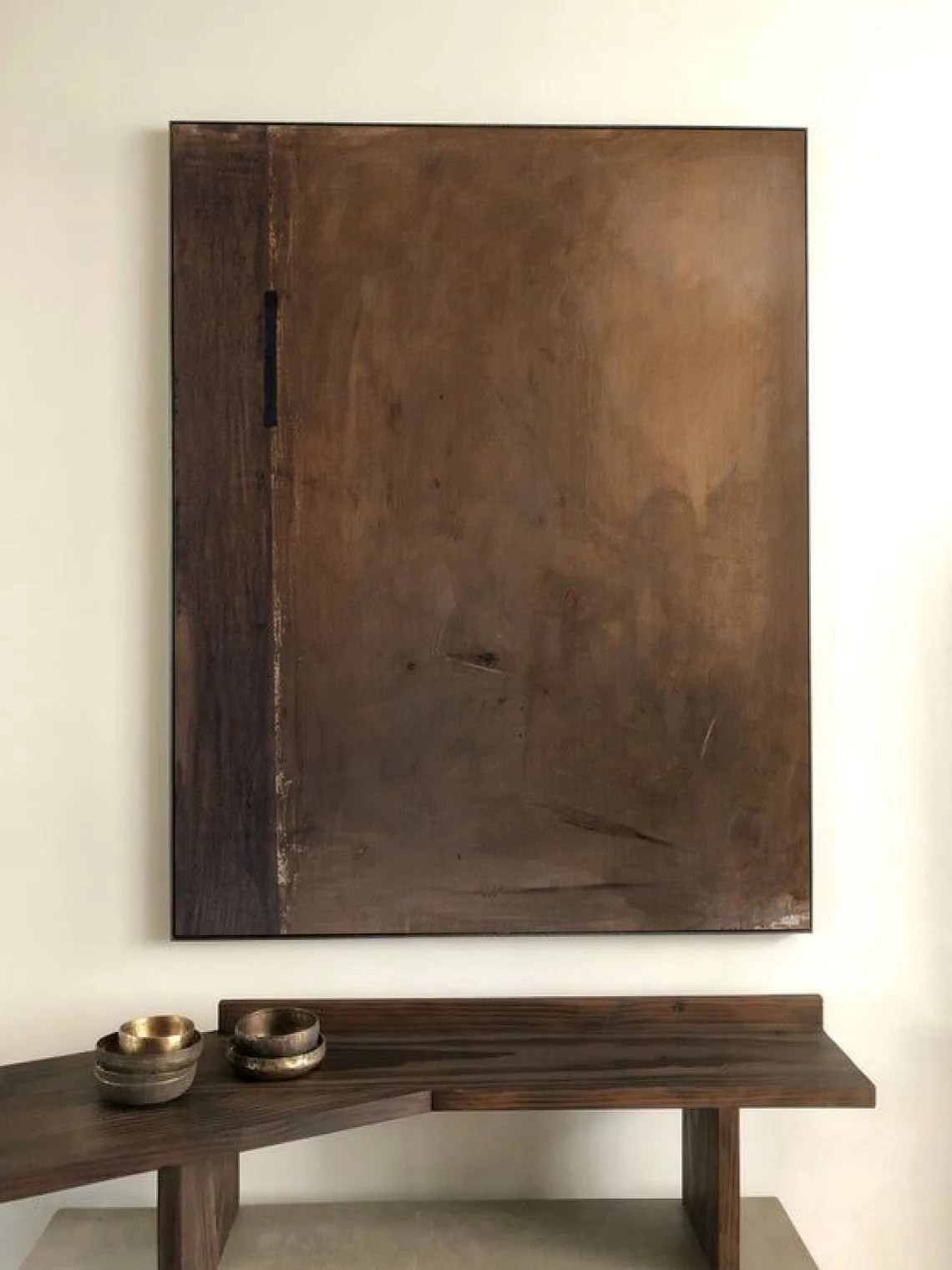 Organic Brown Abstract Wabi Sabi Wall Art with Vertical Texture #MM253