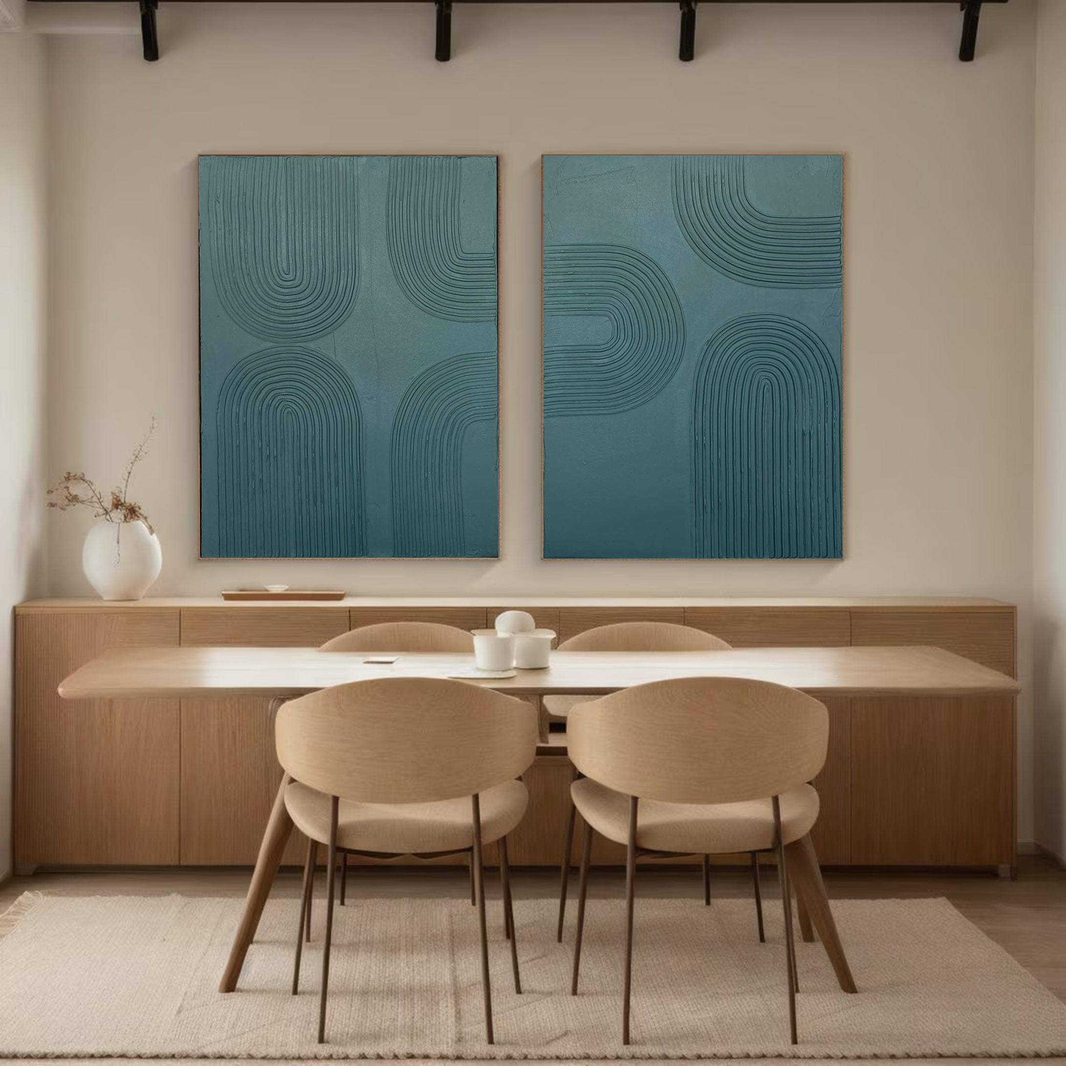 Modern Linear Green Abstract Canvas Art Wall Decor for Elegant Rooms Set  #MMS007